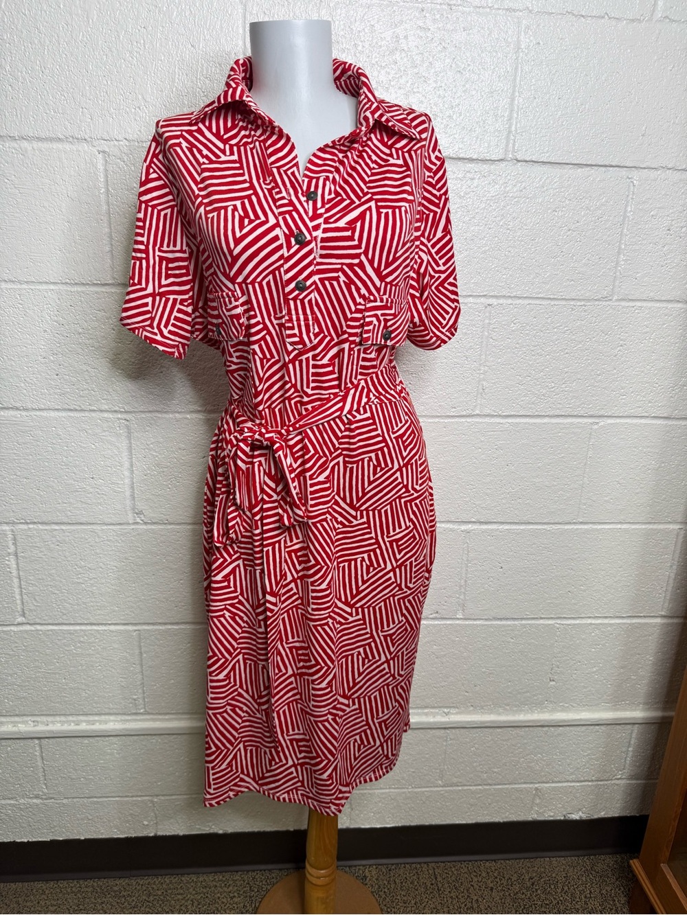 True Envy plus size  Geometric Button-Front Shirt Dress with Tie Waist